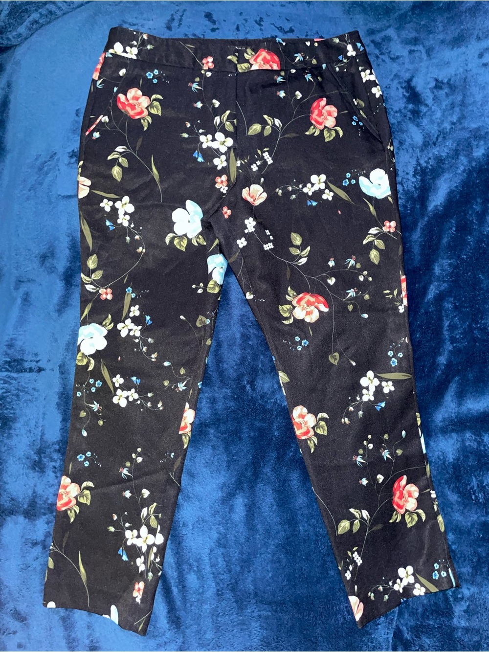 Black Floral Print Ponte Pants